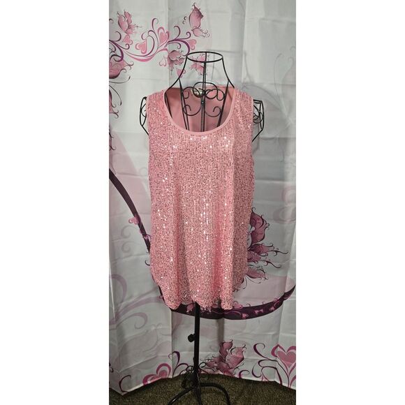 Boutique Brand Large Dressy Pink Sequin Tank Top with Solid Back - Picture 3 of 6